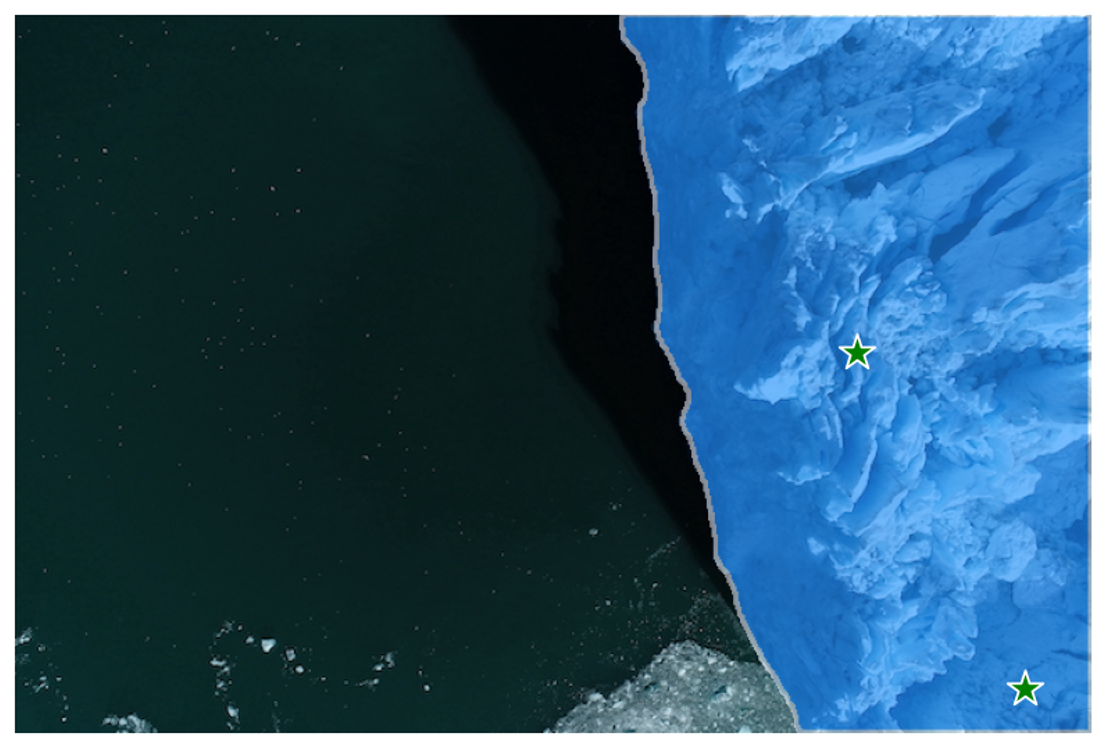 Segmentation of the glacier region using multiple points as prompts